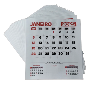 Blocos Calendários 20x22cm Folhinha Parede 2025 Off Set 75g, 20x22cm 2x0  Colado 