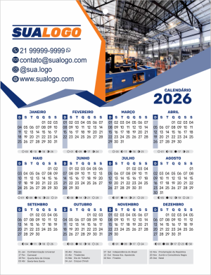 Calendário de Parede 2026 - 23x30cm Duplex 300g 23x30cm Colorido Frente   