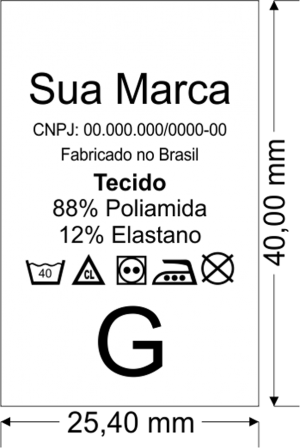 ETIQUETAS DE COMPOSIÇÃO Nylon Resinado 25mm X 40mm Impressão em Preto (somente frente)   